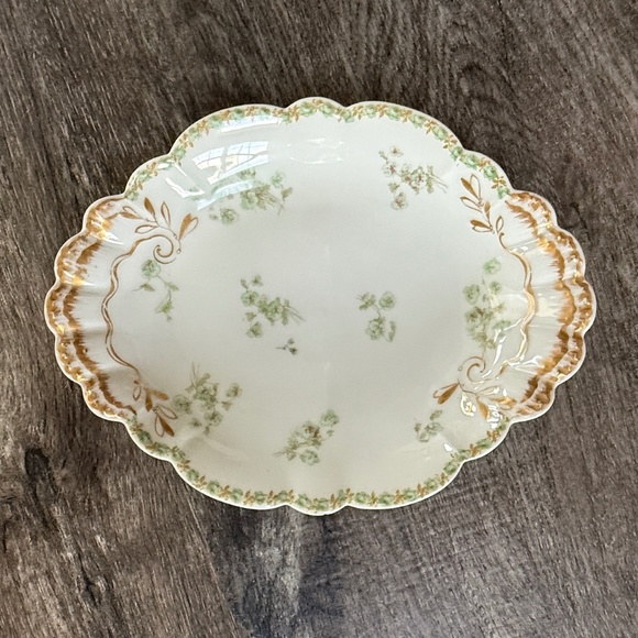 Antique Haviland & Co France Limoges Serving Platter Gold Gild Scalloped Dish
